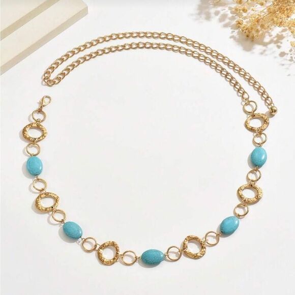 Turquoise and Gold Chain Belt N1203